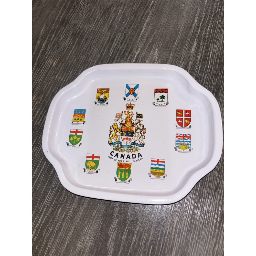 Canada Coat Of Arms And Emblems Tin Platter Metal Sign Drink Tray
